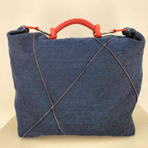 TERESA CAMBI FIRENZE イタリア製 切替 ステッチデザイン レザーハンドル デニム ワンショルダーバック レディース