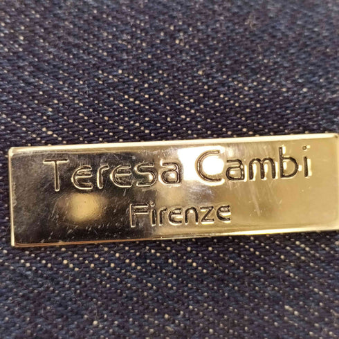 TERESA CAMBI FIRENZE イタリア製 切替 ステッチデザイン レザーハンドル デニム ワンショルダーバック レディース
