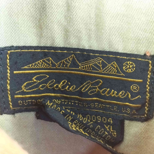 エディーバウアー Eddie Bauer 80s 黒タグ Rufton Twill フィッシングシャツ メンズ XL