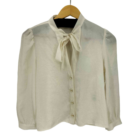 ザラ ZARA パールボタン ボウタイブラウス レディース import:S