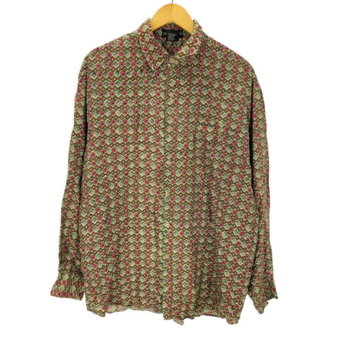 90-00S 絹 シルク 100% 総柄 L/S シャツ メンズ import:M