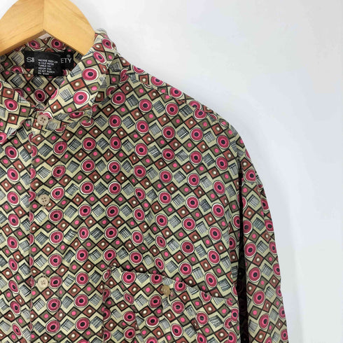 90-00S 絹 シルク 100% 総柄 L/S シャツ メンズ import:M