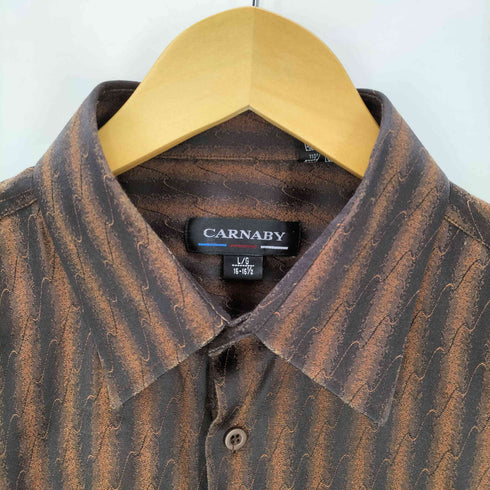 CARNABY コットン ポリ 総柄 波状 ストライプ L/S シャイニー シャツ メンズ import:L
