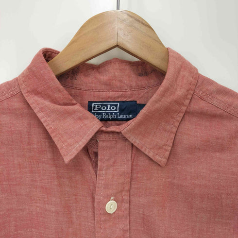 ポロバイラルフローレン Polo by RALPH LAUREN 90S チンストラップ ガチャポケ マチ付き ピンク シャンブレー ワーク シャツ メンズ import:XL