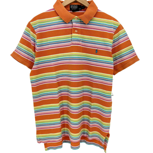 ポロバイラルフローレン Polo by RALPH LAUREN 90-00s CUSTOM FIT ポニー刺繍 マルチカラーボーダー 半袖ポロシャツ メンズ import:L