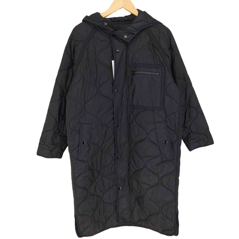 ザラ ZARA フーデッド ダブルジップ キルティング ロングコート レディース M