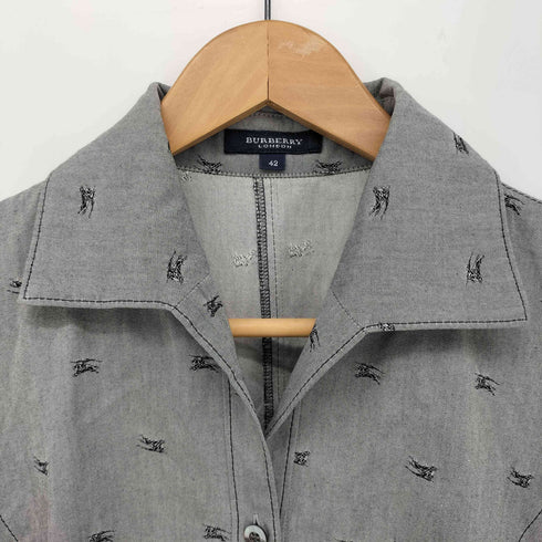 バーバリーロンドン BURBERRY LONDON 総柄 ホースロゴ シェルボタン ノースリーブ シャツ ワンピース レディース EUR:42