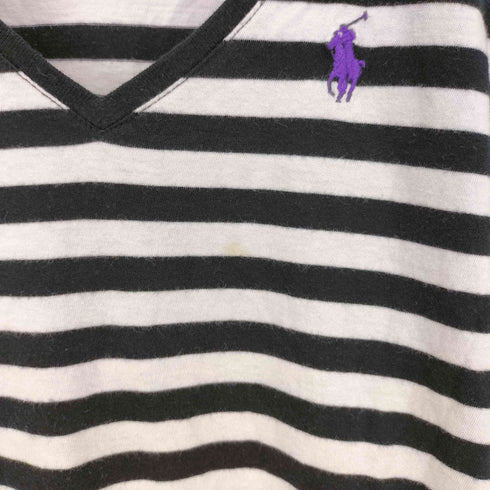 ラルフローレン RALPH LAUREN ポニー刺繍 Vネック ボーダー 半袖 Tシャツ レディース JPN:S
