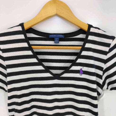 ラルフローレン RALPH LAUREN ポニー刺繍 Vネック ボーダー 半袖 Tシャツ レディース JPN:S