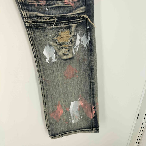 GS-115 DENIM 90-00S ペイント ダメージ カスタム ローライズ バイカー デニム パンツ Y2K レディース 18