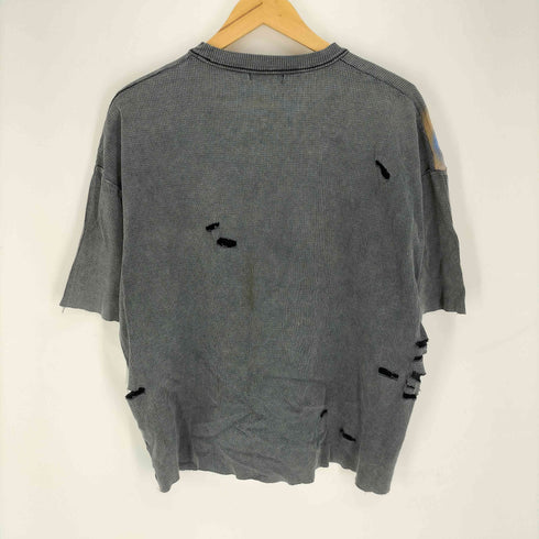ザラ ZARA ワッフル生地 プリント ダメージ加工 クルーネック Tシャツ メンズ import:M