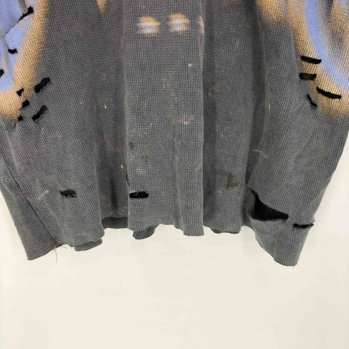 ザラ ZARA ワッフル生地 プリント ダメージ加工 クルーネック Tシャツ メンズ import:M