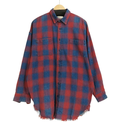 ザラ ZARA オーバーサイズ カットオフ チェック L/S シャツ メンズ import:S