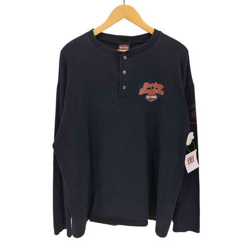 ハーレーダビッドソン HARLEY-DAVIDSON 00S ワンポイントロゴ モーターサイクル コットン ヘンリーネック Tシャツ メンズ import:XL