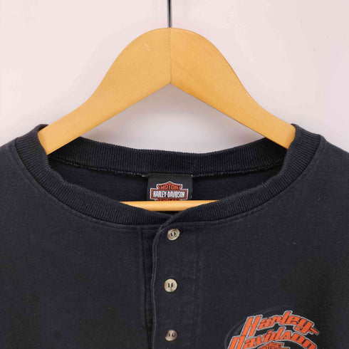 ハーレーダビッドソン HARLEY-DAVIDSON 00S ワンポイントロゴ モーターサイクル コットン ヘンリーネック Tシャツ メンズ import:XL