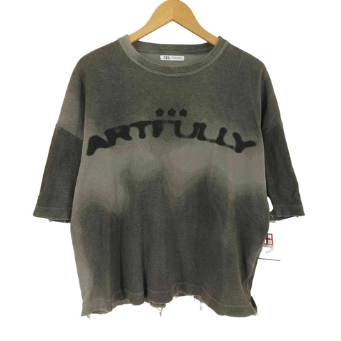 ザラ ZARA スプレープリント カットオフクルーネックTシャツ メンズ import:S