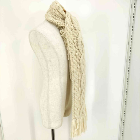バーバリーブルーレーベル BURBERRY BLUE LABEL ケーブル編み ポップコーン編み レザータグ フリンジ マフラー レディース