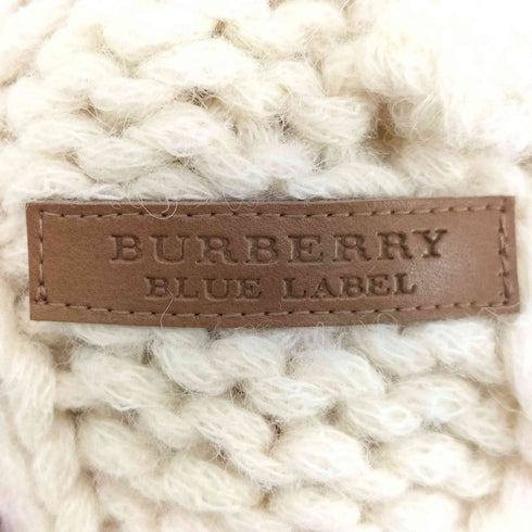 バーバリーブルーレーベル BURBERRY BLUE LABEL ケーブル編み ポップコーン編み レザータグ フリンジ マフラー レディース