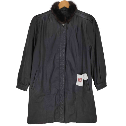 cow leather 襟ファー 比翼ロングコート レディース FREE