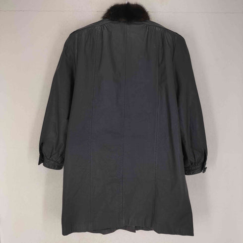 cow leather 襟ファー 比翼ロングコート レディース FREE