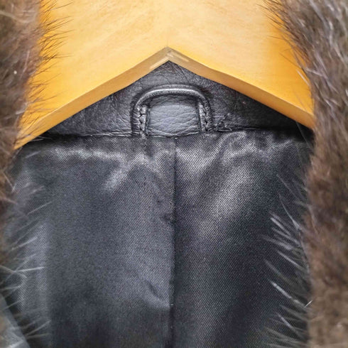 cow leather 襟ファー 比翼ロングコート レディース FREE