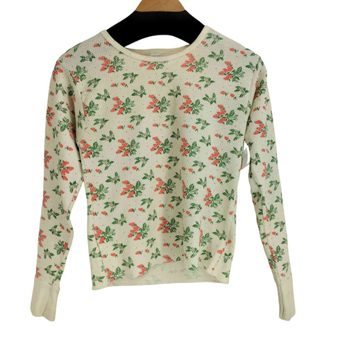 ヘルスニット Healthknit 80S USA製 花柄 クルーネック サーマル L/S Tシャツ レディース import:M