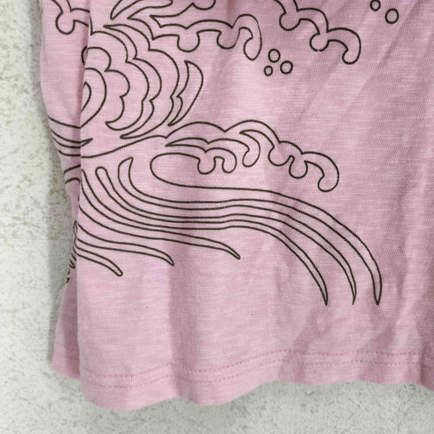 紅 BINS 和柄 両面プリントヘンリーネックTシャツ レディース M