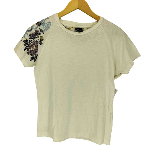 HABU BOX 和柄 袖プリントクルーネックTシャツ レディース M