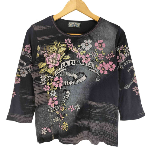 VANILLA SUGAR 花 スタッズ クルーネック七分袖カットソー Y2K レディース S
