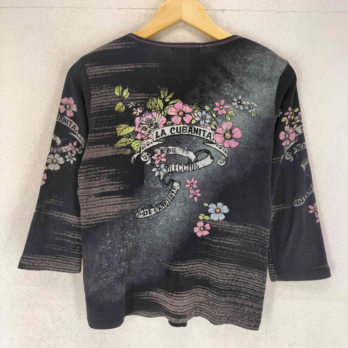 VANILLA SUGAR 花 スタッズ クルーネック七分袖カットソー Y2K レディース S