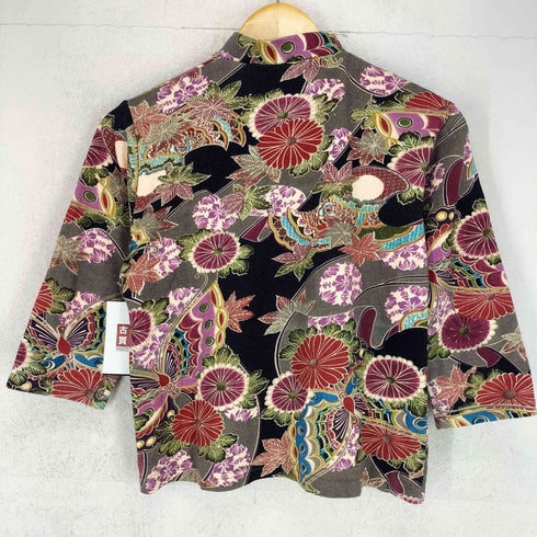 CARIBISH 和柄 チャイナボタン スタンドカラー七分袖カットソー レディース M