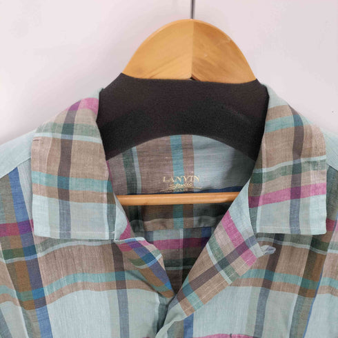 ランバンスタジオ LANVIN Studio 開襟 リネンチェックシャツ メンズ 48