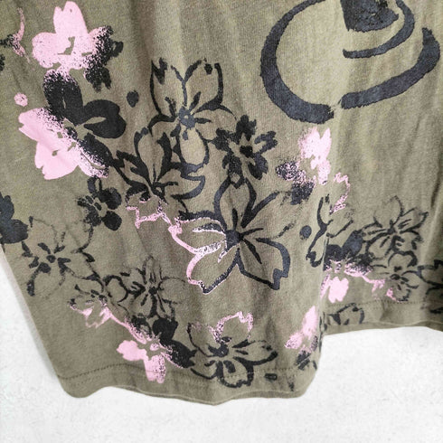 桜 和柄 キャラクタープリントクルーネックTシャツ メンズ LL
