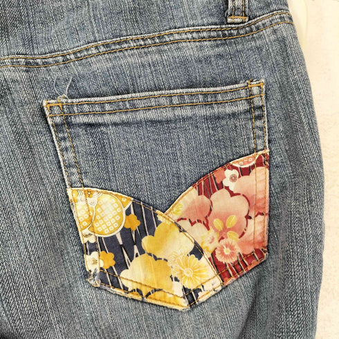 和柄刺繍 和柄 クロップドデニムパンツ レディース
