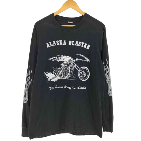 フルーツオブザルーム FRUIT OF THE LOOM 80-90S MADE IN USA ファイヤーパターン プリントクルーネックL/S Tシャツ メンズ import:L