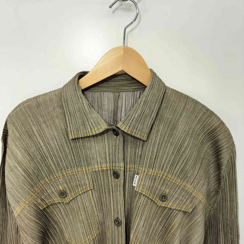 プリーツプリーズイッセイミヤケ PLEATS PLEASE ISSEY MIYAKE デニム転写 プリーツ ジャケット レディース JPN:4