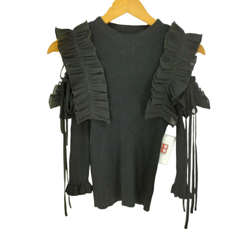 トッコクローゼット tocco closet りぼん付きシフォンプリーツ切り替えリブニットプルオーバー レディース JPN:M