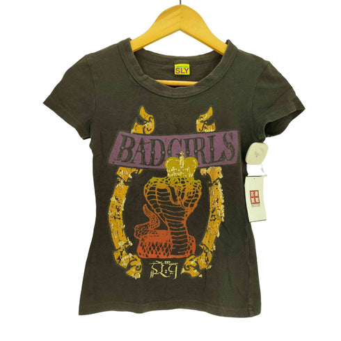 スライ SLY メタリックプリント クラウン BADGIRLS クルーネックTシャツ ピチT Y2K レディース JPN:S