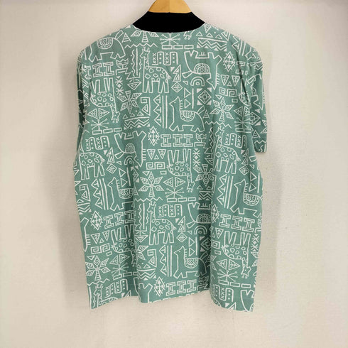Thailan製 総柄 S/S ノーカラーシャツ レディース import:L