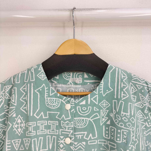 Thailan製 総柄 S/S ノーカラーシャツ レディース import:L