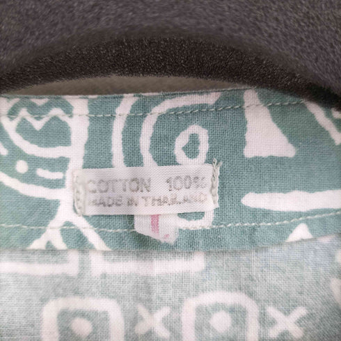 Thailan製 総柄 S/S ノーカラーシャツ レディース import:L