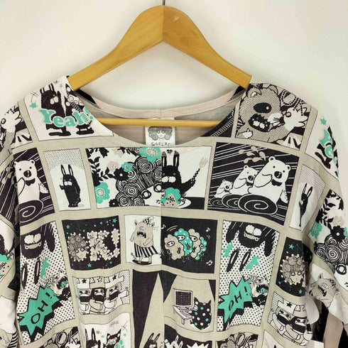 スカラー ScoLar 総柄 クルーネック L/S Tシャツ レディース JPN:M