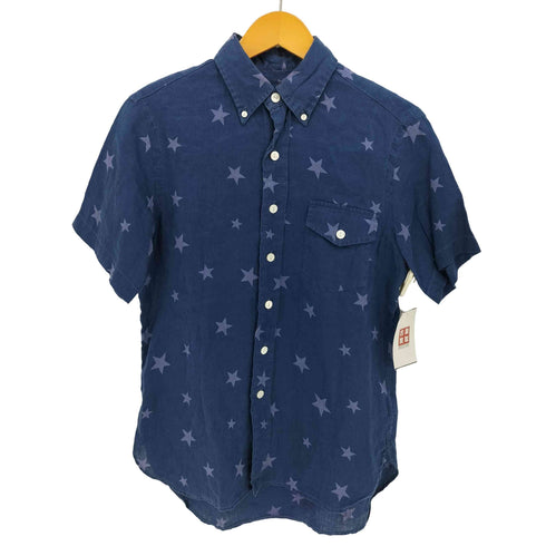 ラルフローレン RALPH LAUREN CLASSIC FIT 星柄 リネン 100 マチ付き ボタンダウン S/S シャツ メンズ import:XS