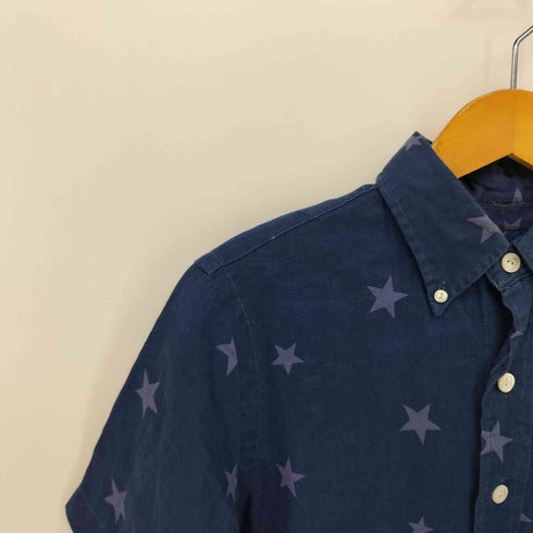 ラルフローレン RALPH LAUREN CLASSIC FIT 星柄 リネン 100 マチ付き ボタンダウン S/S シャツ メンズ import:XS