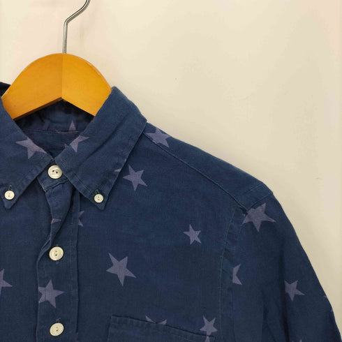 ラルフローレン RALPH LAUREN CLASSIC FIT 星柄 リネン 100 マチ付き ボタンダウン S/S シャツ メンズ import:XS
