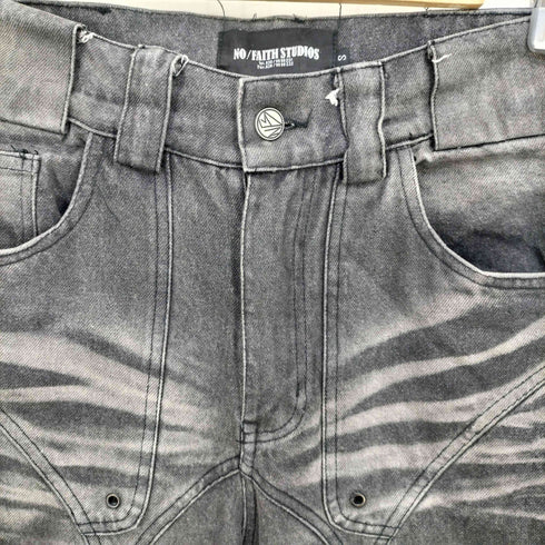 NO/FAITH STUDIOS ステッチデザイン フェード加工 ワイド ブーツカットデニムパンツ メンズ JPN:S