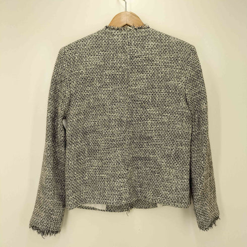 ザラ ZARA ノーカラー フリンジ ツイード ジャケット レディース import:XS