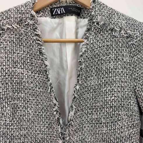 ザラ ZARA ノーカラー フリンジ ツイード ジャケット レディース import:XS