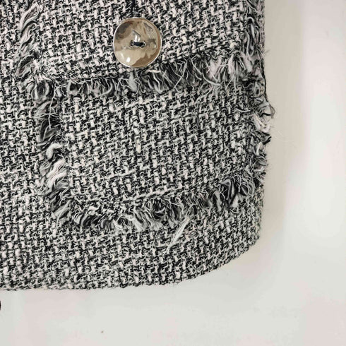 ザラ ZARA ノーカラー フリンジ ツイード ジャケット レディース import:XS