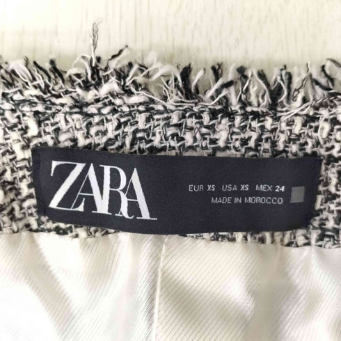 ザラ ZARA ノーカラー フリンジ ツイード ジャケット レディース import:XS